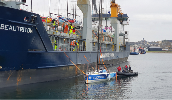 Figaro yachts unloading in Saint-Malo